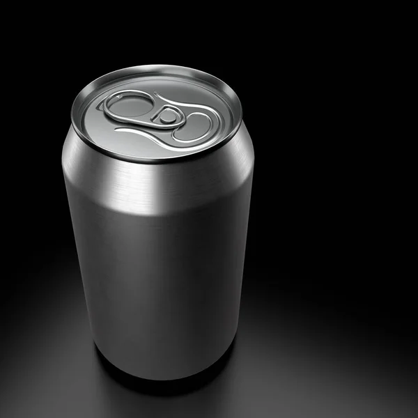 Cerveza Aluminio Plateado Lata Soda Aislada Sobre Fondo Negro Renderizado —  Fotos de Stock