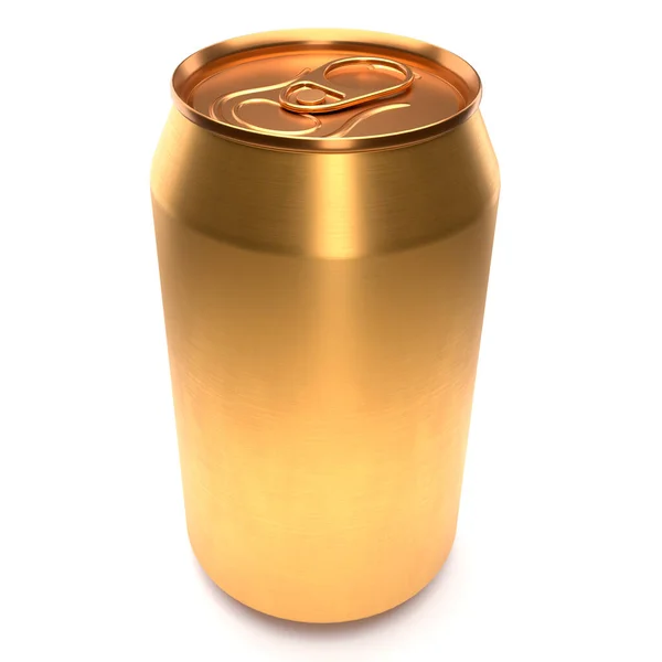 Zlaté Hliníkové Pivo Nebo Soda Plechovka Izolované Bílém Pozadí Vykreslování — Stock fotografie