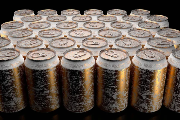 Grupo Latas Bebida Energia Alumínio Ouro Congelado Cima Fechar Quadro — Fotografia de Stock