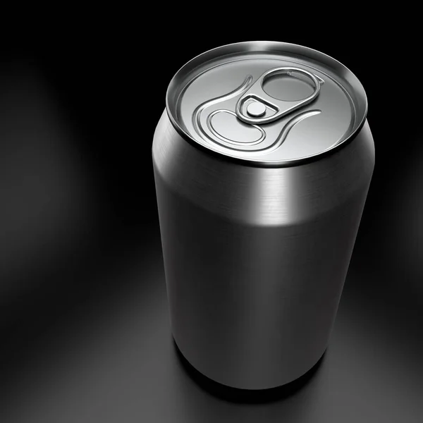 Cerveza Aluminio Plateado Lata Soda Aislada Sobre Fondo Negro Renderizado —  Fotos de Stock
