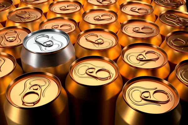 Unique Silver Can Group Golden Recyclable Cans Cans View Close Stock Picture