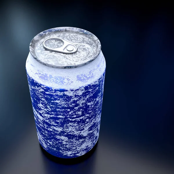 Blu Congelato Birra Alluminio Lattina Soda Con Gelo Isolato Sfondo — Foto Stock