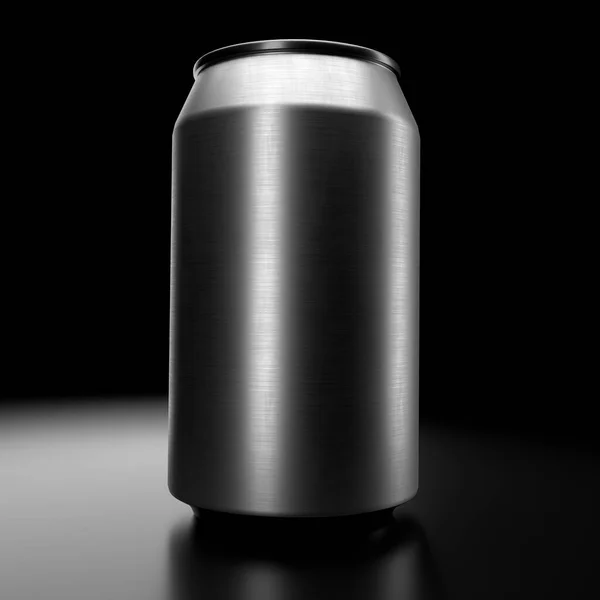 Zilver Aluminium Bier Blikje Frisdrank Geïsoleerd Zwarte Achtergrond Rendering Mockup — Stockfoto