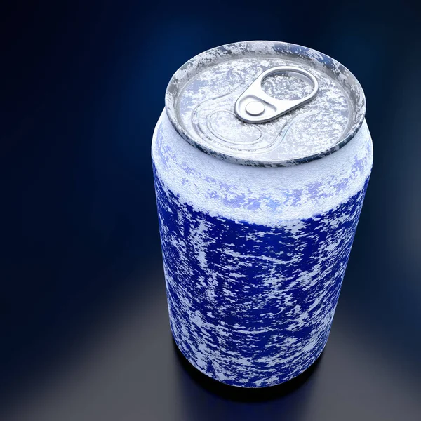 Blaue Gefrorene Aluminium Bier Oder Limonadendose Mit Frost Isoliert Auf — Stockfoto
