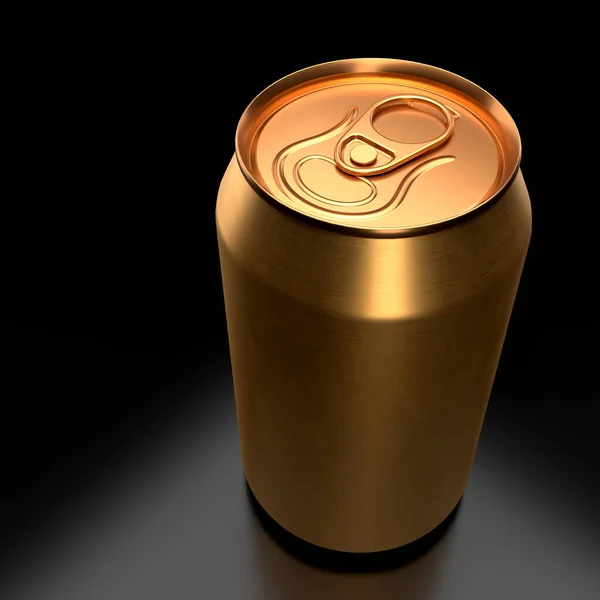 Χρυσή Μπύρα Αλουμινίου Σόδα Μπορεί Απομονωθεί Μαύρο Φόντο Απόδοση Έννοια — Φωτογραφία Αρχείου