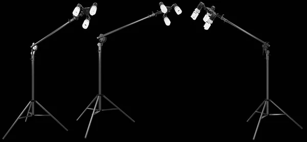 Lightbulbs Lamp Holder Boom Stand Isolated Black Background Clipping Path — Stock Photo, Image