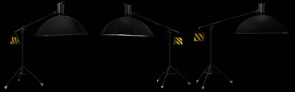 Studio Illuminazione Stand Con Flash Softbox Isolato Sullo Sfondo Nero — Foto Stock