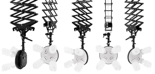 Лампочки Тримачі Ламп Пантографі Стелі Ізольовані Білому Тлі Відсічним Контуром — стокове фото