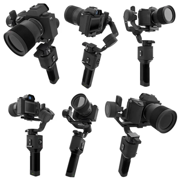 Axlig Gimbal Stabilisering System Med Obefintlig Spegelfri Kamera Isolerad Vit — Stockfoto