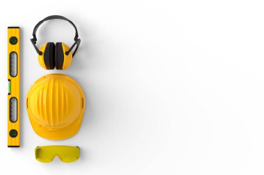 Beyaz arkaplanda tamir ve kurulum için inşaat araçları kümesi