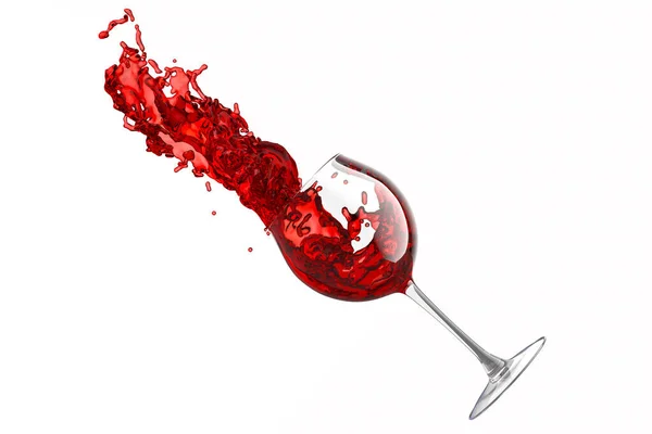 Bicchiere con vino rosso e spruzzi di liquido isolato su fondo bianco. — Foto Stock