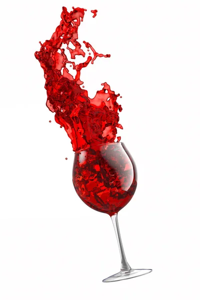 Bicchiere con vino rosso e spruzzi di liquido isolato su fondo bianco. — Foto Stock