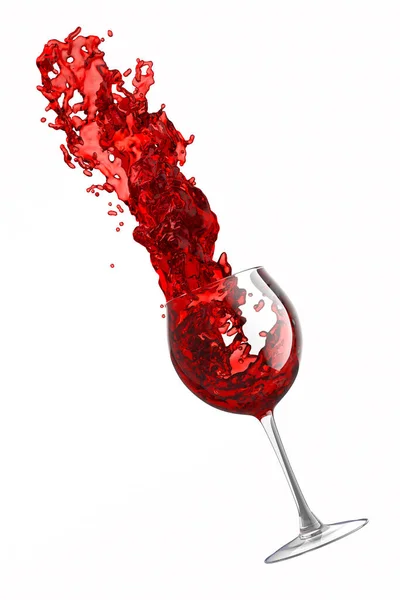 Bicchiere con vino rosso e spruzzi di liquido isolato su fondo bianco. — Foto Stock