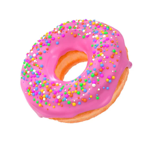 Glazed donut with sprinkles on a white background rotated in three quarters — Stock Photo, Image