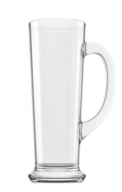 Beyaz arkaplanda izole edilmiş boş bira bardağı.