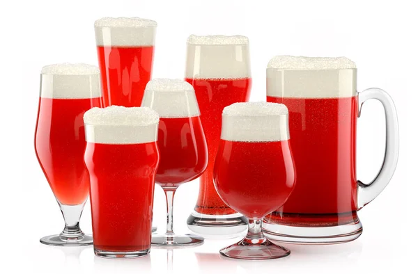 Set of fresh draft beer glasses with bubble froth isolated on white background. — Stock Photo, Image