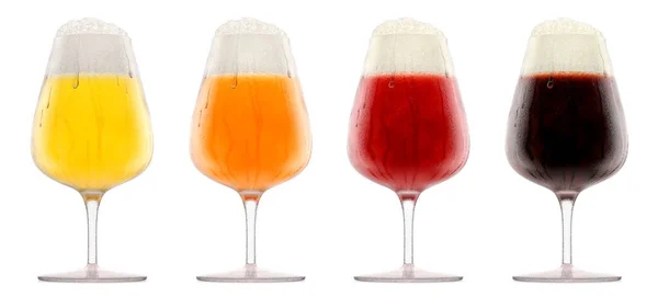 Set di bicchieri di birra fresca con schiuma di bolla isolata su sfondo bianco. — Foto Stock