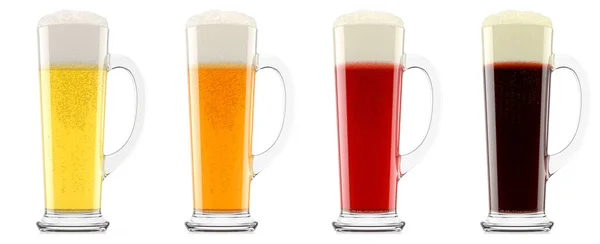 Set Glazen Fris Bier Met Schuim Geïsoleerd Een Witte Achtergrond — Stockfoto