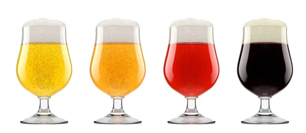 白を基調に泡が分離された生ビールのグラスセット オクトーバーフェストや聖パトリックの日にアルコールを飲むの3Dレンダリングの概念 — ストック写真