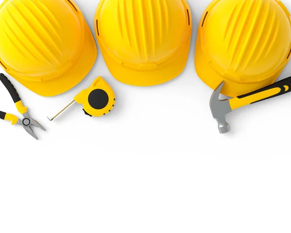 Top View Yellow Construction Tools Repair Installation White Background Rendering — Stock Photo, Image