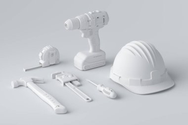 Beyazın onarılması için monokrom yapı araçlarının farklı görünümü