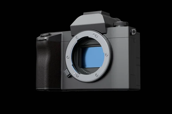 Konzept der nicht existierenden DSLR-Kamera isoliert auf schwarzem Hintergrund. — Stockfoto