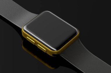 Paslanmaz altın akıllı saat veya izleyici siyah arkaplanda izole.