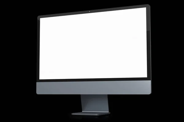 现实的灰色电脑屏幕显示隔离在黑色背景下. — 图库照片
