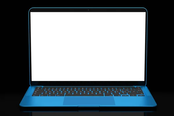 Realistic aluminum laptop with empty white screen isolated on black background. — Stock Photo, Image