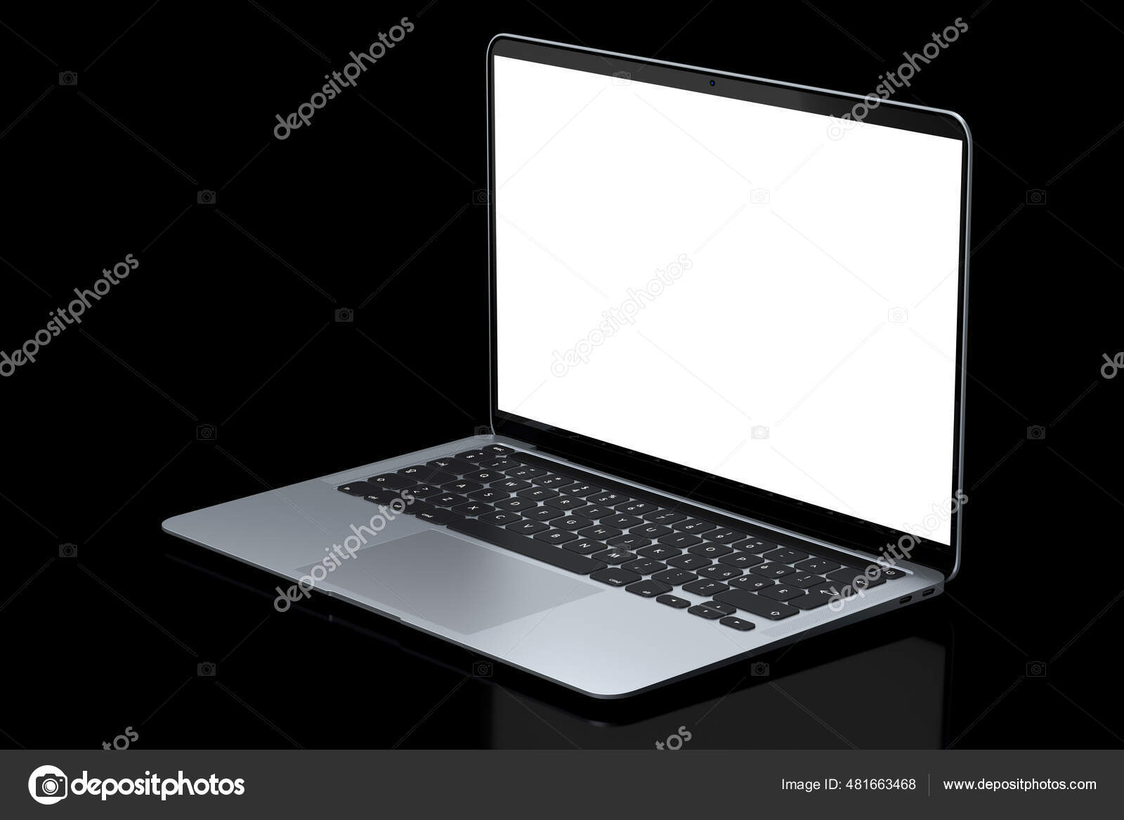 Realistic Aluminum Laptop Empty White Screen Display Isolated Black ...