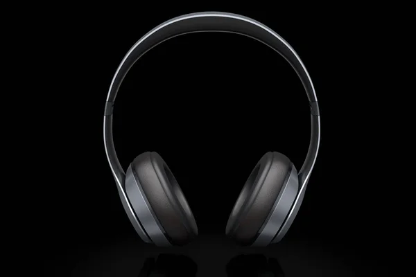 黒の背景に隔離されたプロのゲームヘッドフォン イヤホンの3Dレンダリングと音楽機器の概念 — ストック写真