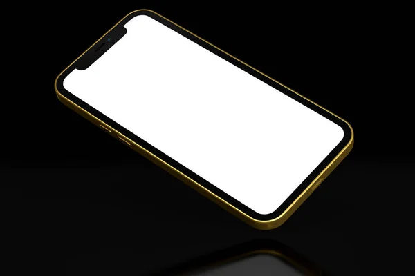 Realistische Gouden Smartphone Met Blanco Wit Scherm Geïsoleerd Zwarte Achtergrond — Stockfoto