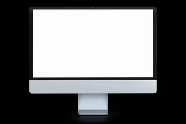 Ρεαλιστική Γκρίζα Οθόνη Υπολογιστή Απομονωμένη Μαύρο Φόντο Απόδοση Της Ασημένιας — Φωτογραφία Αρχείου