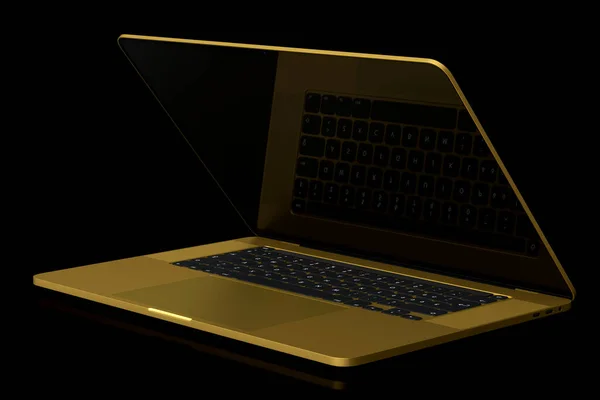 Realistisch Gouden Aluminium Laptop Met Leeg Wit Scherm Geïsoleerd Zwarte — Stockfoto