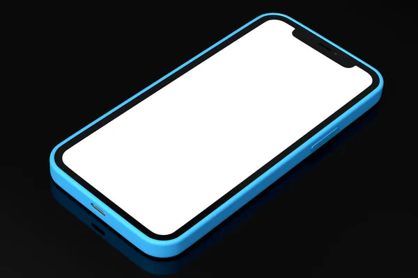 Realistic Blue Smartphone Blank White Screen Isolated Black Background Rendering — Stock Photo, Image