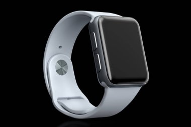 Paslanmaz gümüş akıllı saat ya da izleyici siyah arkaplanda izole edildi.