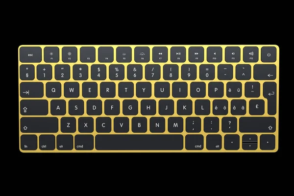 Moderne Gold-Aluminium-Computertastatur isoliert auf schwarzem Hintergrund. — Stockfoto