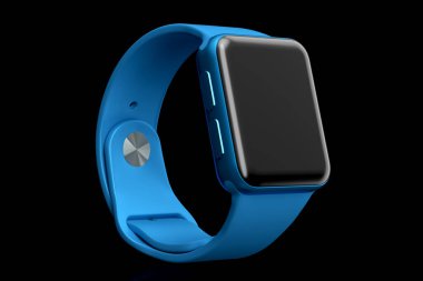 Paslanmaz mavi akıllı saat veya izleyici siyah arkaplanda izole edildi.