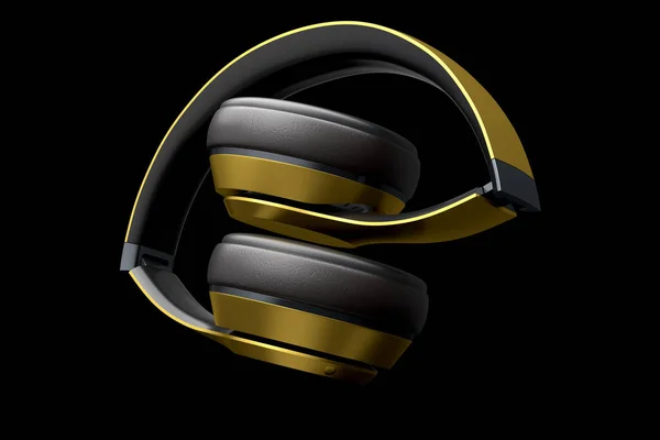 Gaming-Kopfhörer und Konzept der Musikanlage isoliert auf schwarzem Hintergrund. — Stockfoto