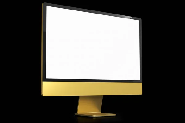 Exibição de tela de computador amarelo realista isolado no fundo preto. — Fotografia de Stock