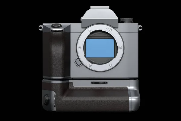 Концепція неіснуючої камери DSLR ізольовано на чорному тлі . — стокове фото