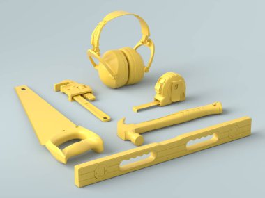 Gri ve sarıyı onarmak için monokrom yapı araçlarının farklı görünümü