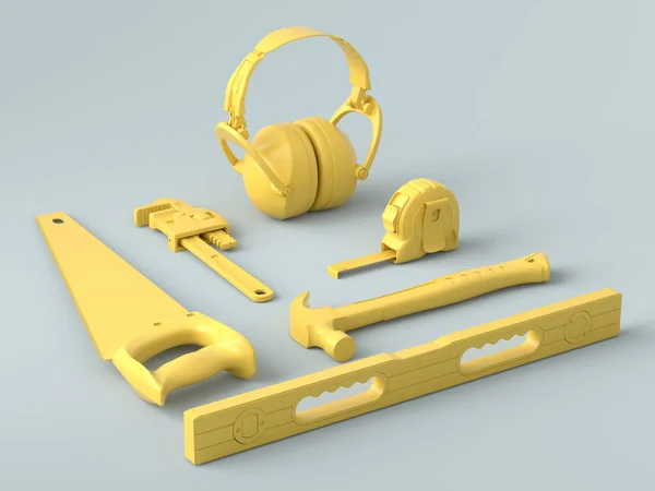 Vista isométrica de ferramentas de construção monocromáticas para reparo em cinza e amarelo — Fotografia de Stock