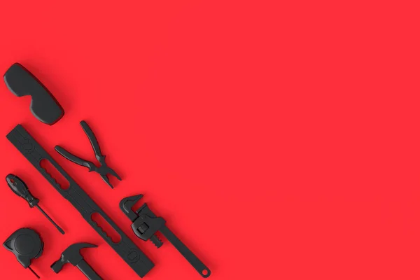 Vista superior de ferramentas de construção monocromáticas para reparo em vermelho e preto — Fotografia de Stock
