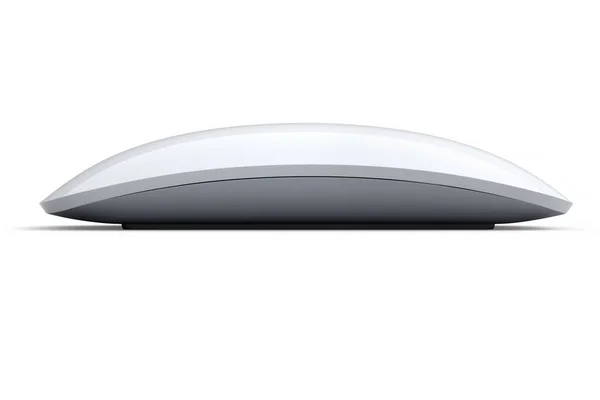Realistyczna biała bezprzewodowa mysz komputerowa z dotykiem izolowanym na białym tle. — Zdjęcie stockowe