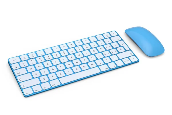 Moderne blaue Aluminium-Computertastatur und -Maus isoliert auf weißem Hintergrund. — Stockfoto