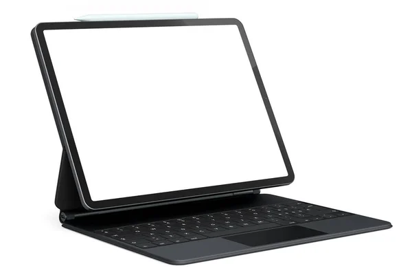 Tablet per computer con tastiera e schermo vuoto isolato su sfondo bianco. — Foto Stock