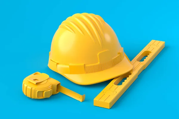 Vista isométrica de las herramientas de construcción monocromáticas para reparación en azul y amarillo — Foto de Stock