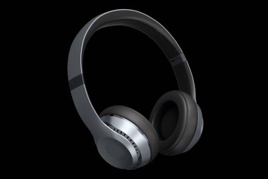 Siyah arka planda izole edilmiş profesyonel oyun kulaklıkları. Üç boyutlu kulaklık ve müzik ekipmanı tasarımı