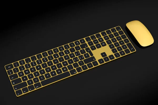 Modern Goud Aluminium Toetsenbord Met Numpad Muis Geïsoleerd Zwarte Achtergrond — Stockfoto